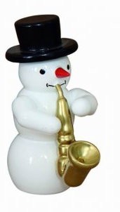 Snowman with saxophone decoration figure made of wood 5.5cm