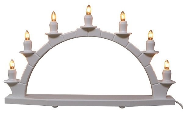 Candle arch Erzgebirge made of solid wood white with 7 electric. Candles 47x28cm