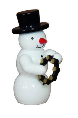 Snowman musician with bell ring decoration figure made of wood 5.5cm