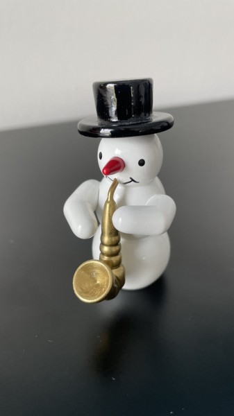 Snowman with saxophone decoration figure made of wood 5.5cm
