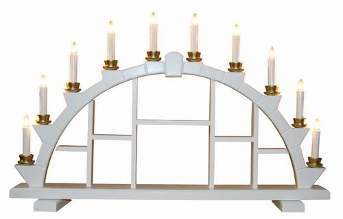 Candle arch wooden white with 10 electric candles - 64x40 cm