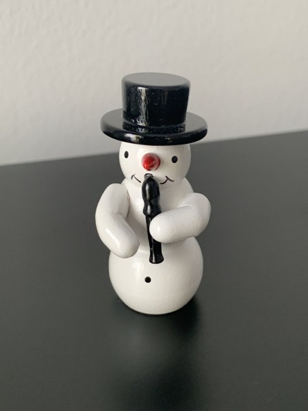 Snowman with recorder decorative figure made of wood 5.5cm