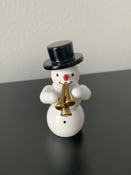 Snowman musician with shawm decoration figure made of wood 5.5cm